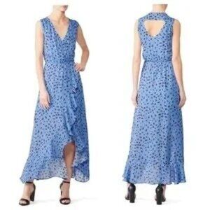 Parker XL Blue Floral Sleeveless Silk Blend Dress With V-Neck & Open Back